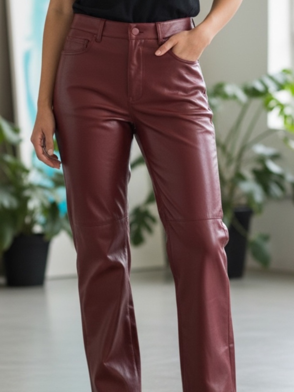 2 FOR $12!  🤩SHEIN Red Faux Leather Wide Leg Pants - size Medium Petite